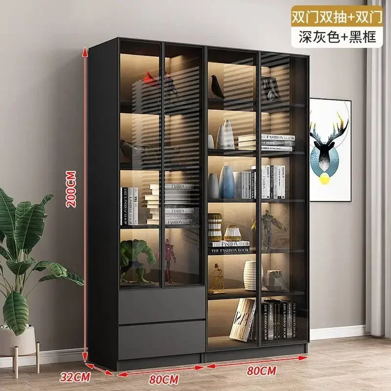 Modern Living Room Cabinet Bookcase with Glass Door Display