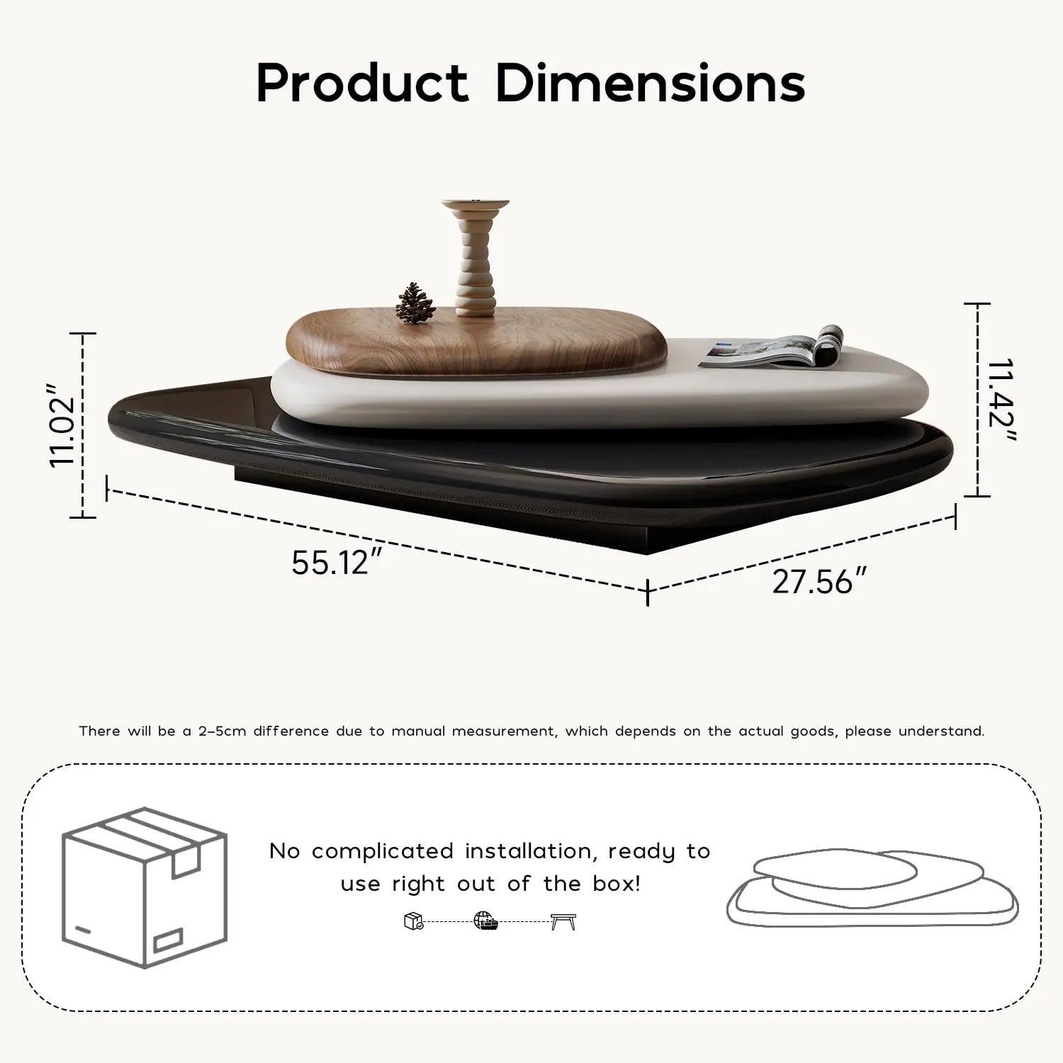 Modern Rotatable Wood Coffee Table for Living Room