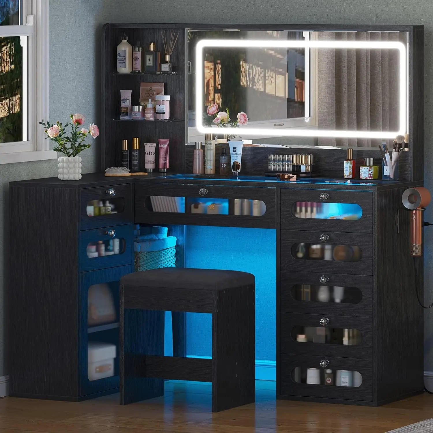 Makeup Vanity for Women with Mirror and Lights, 8 Drawers