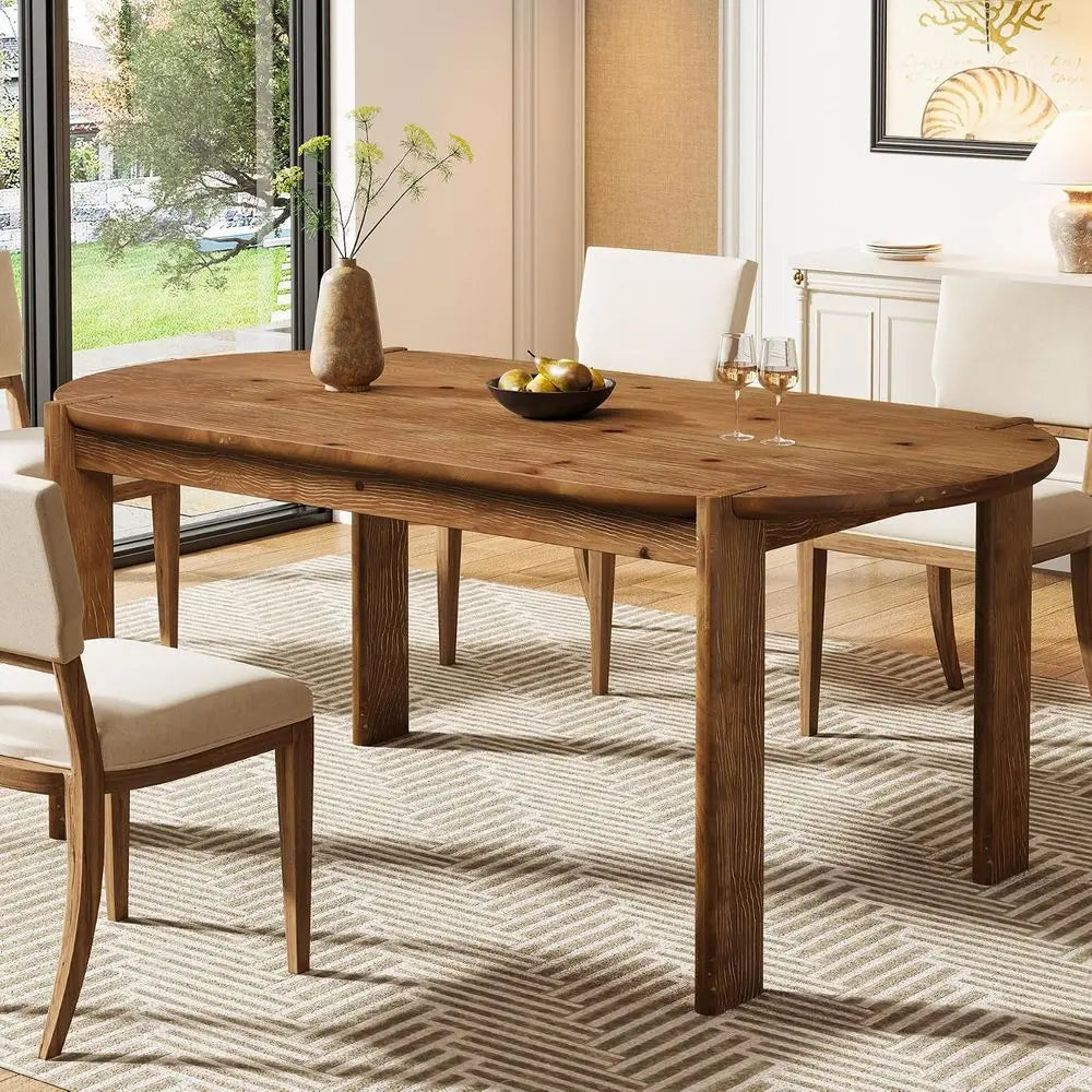 Elegant 63 Rustic Solid Wood Oval Dining Table for 4-6,