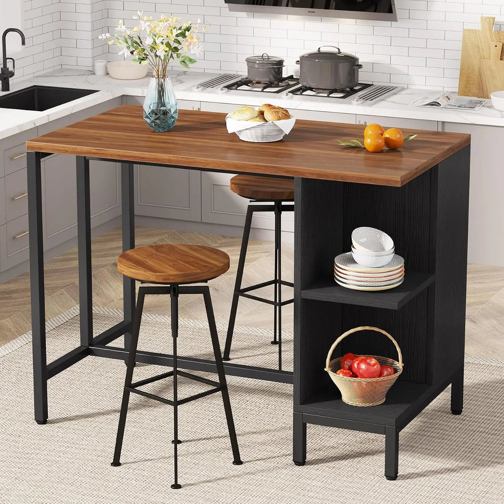 Kitchen Island Bar Table With Five Open Storage Shelves