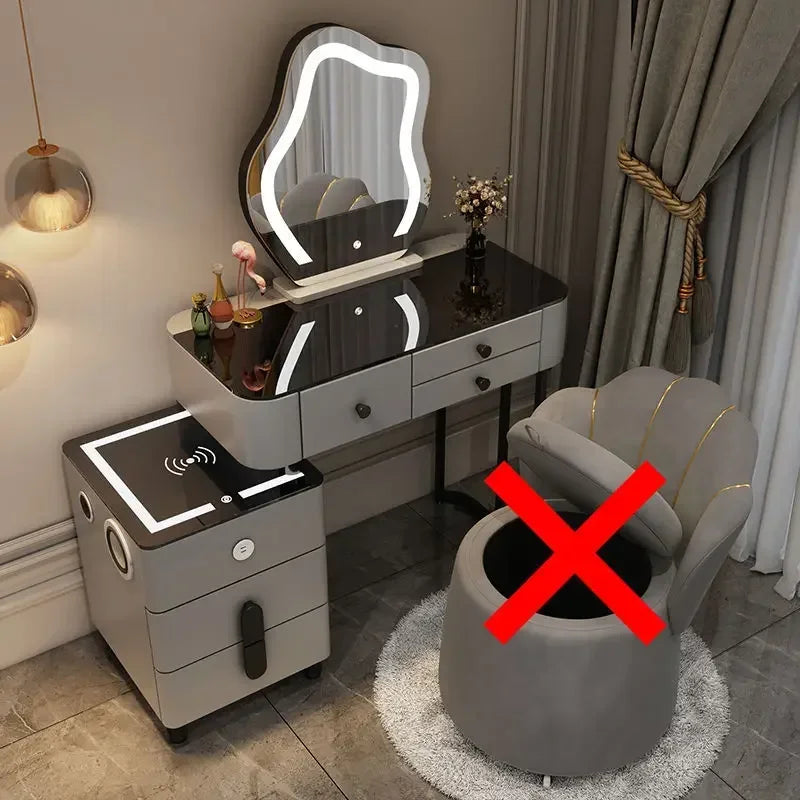 Nordic Glass Luxury Dressing Vanity Table with Smart Wireless Charging