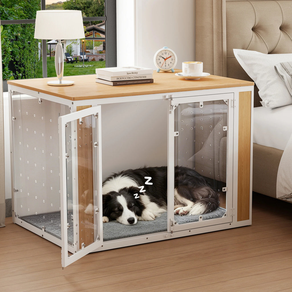 Modern Acrylic Dog Crate Furniture with Wood Top