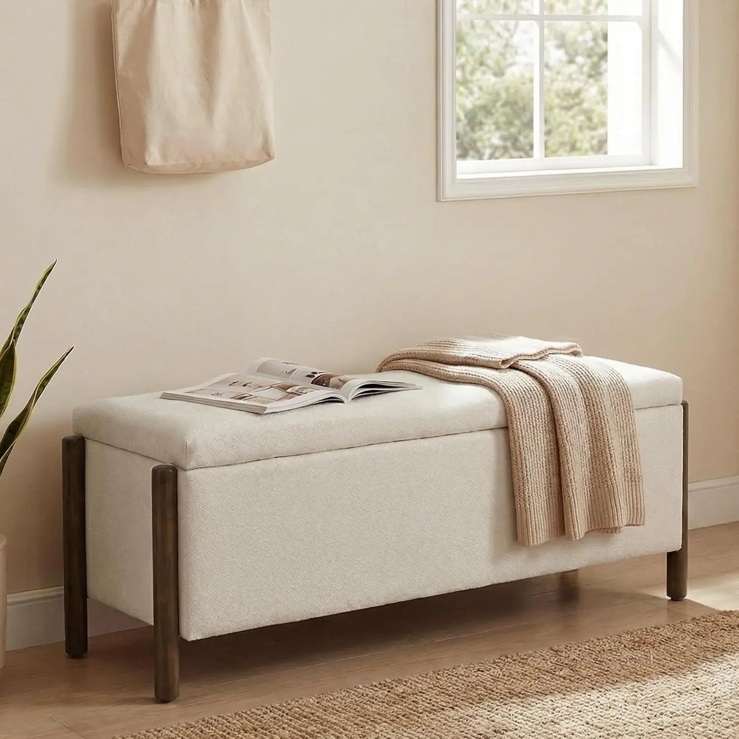 Fabric Upholstered Storage Ottoman Bench