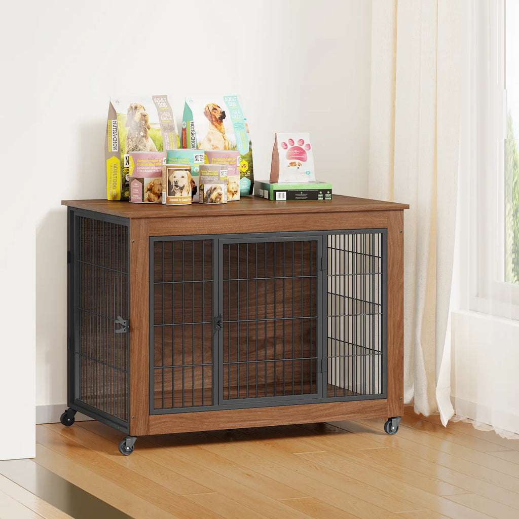 38.6" Dog Crate Furniture with Wheels for Small Dogs