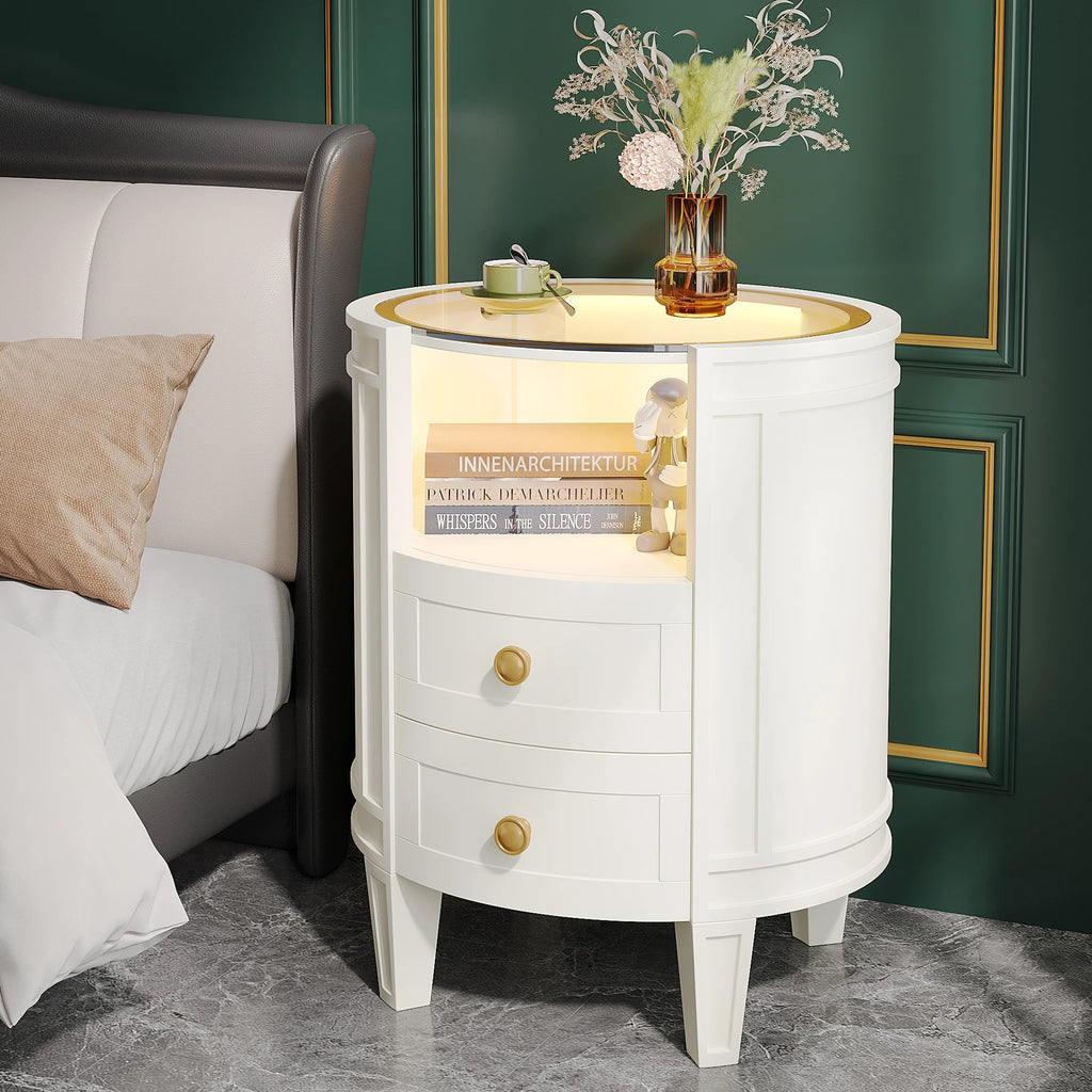 2-Drawer Nightstand with Glass Tabletop