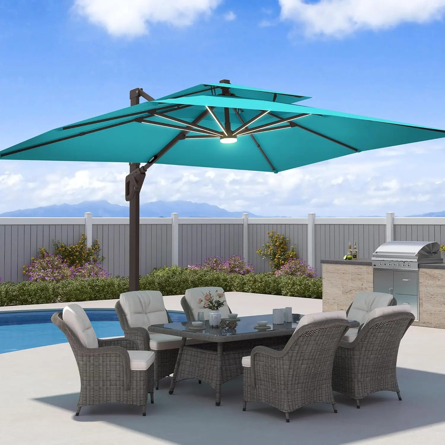 9x12 FT Patio Umbrella with LED Lights