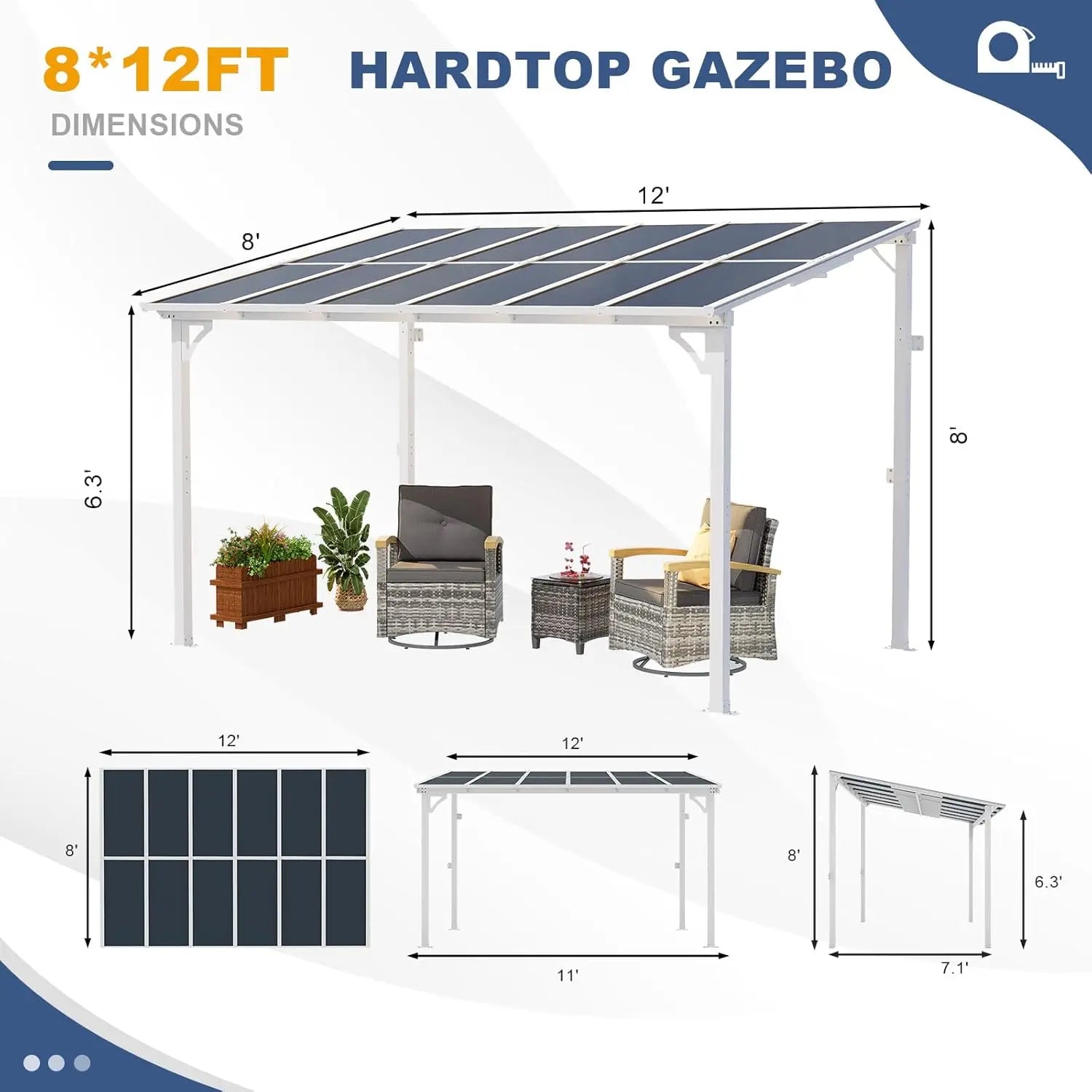 Wall Mounted sloped Lean to Metal Awning