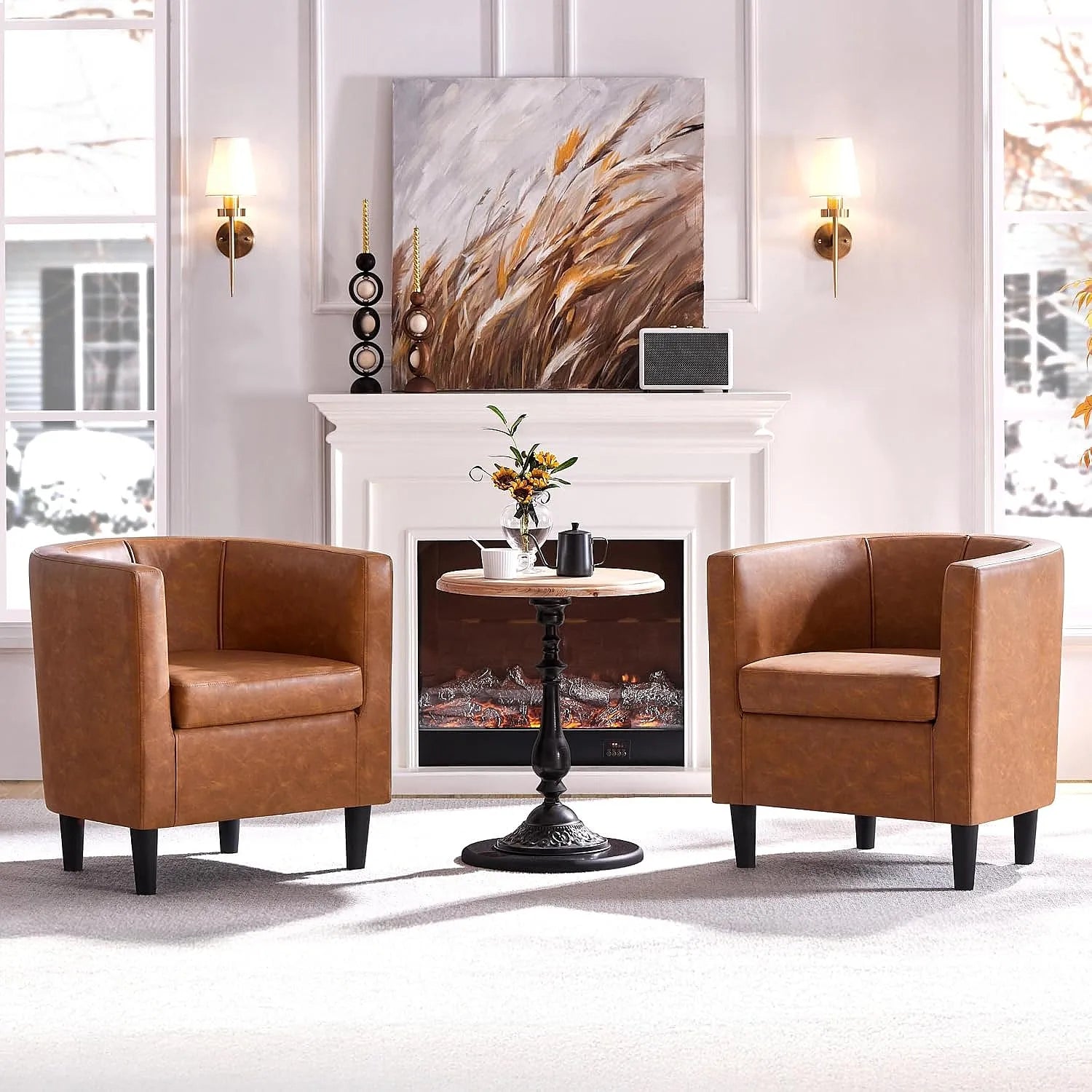 2PCS Leather Accent Barrel Chair
