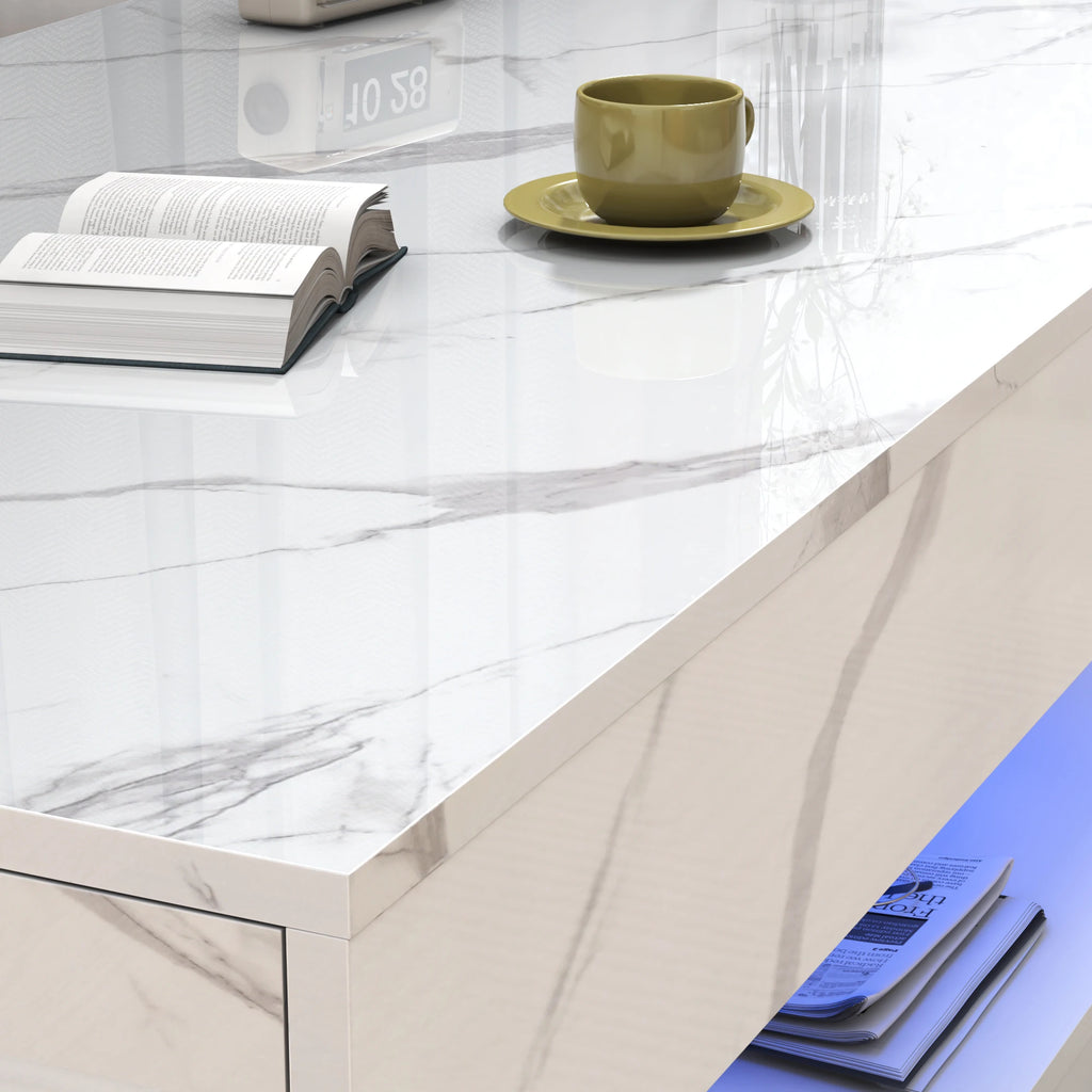 Modern Coffee Table, LED lights, Double-Layer Design