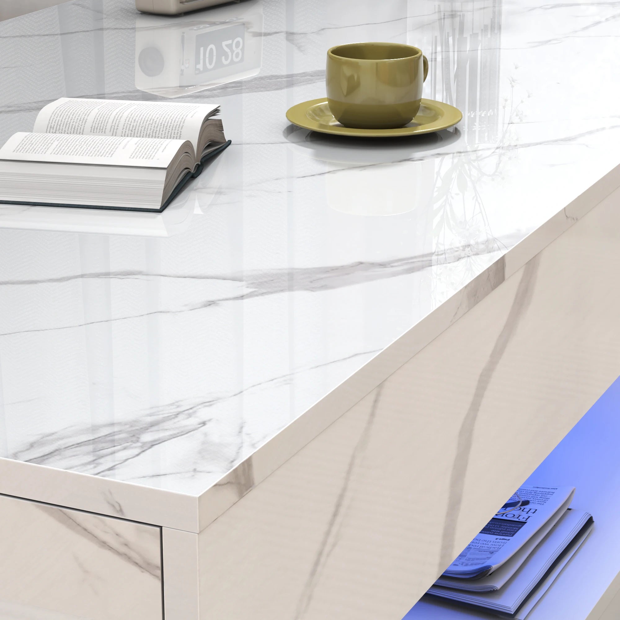 Modern Coffee Table, LED lights, Double-Layer Design