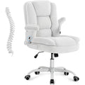 White Plush Office Chair Ergonomic Desk Chair with Lumbar Support, Flip-Up Arms, Adjustable Swivel Computer Chair with Wheels, Soft Fleece Cute Office Chair for Home Bedroom Vanity