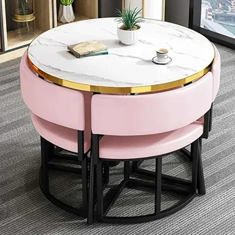 White Luxury Dining Tables 4 Chairs Set