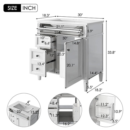 30" Bathroom Vanity Ceramic Sink Modern Freestanding Storage