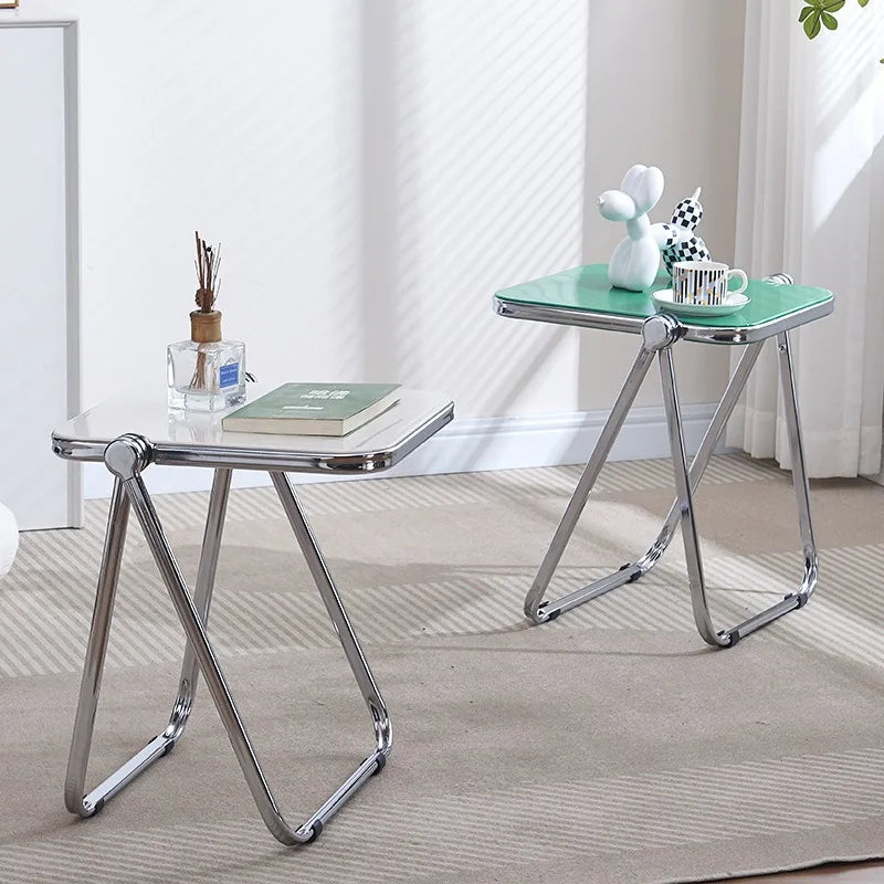 Folding Side Table - Transparent Coffee Table for Living Room