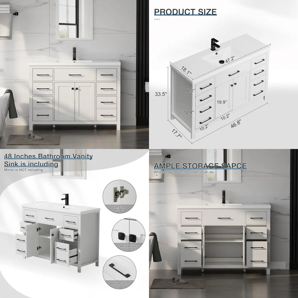 48" Modern Bathroom Vanity & Sink Cabinet Resin Single Bowl
