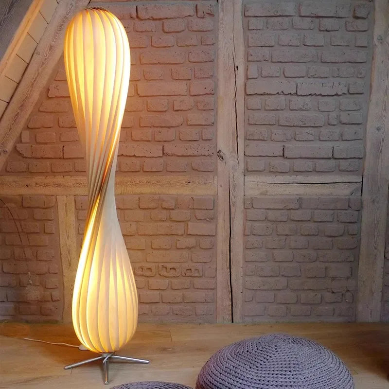 Light Luxury Wooden Curved Shade Floor Lamp