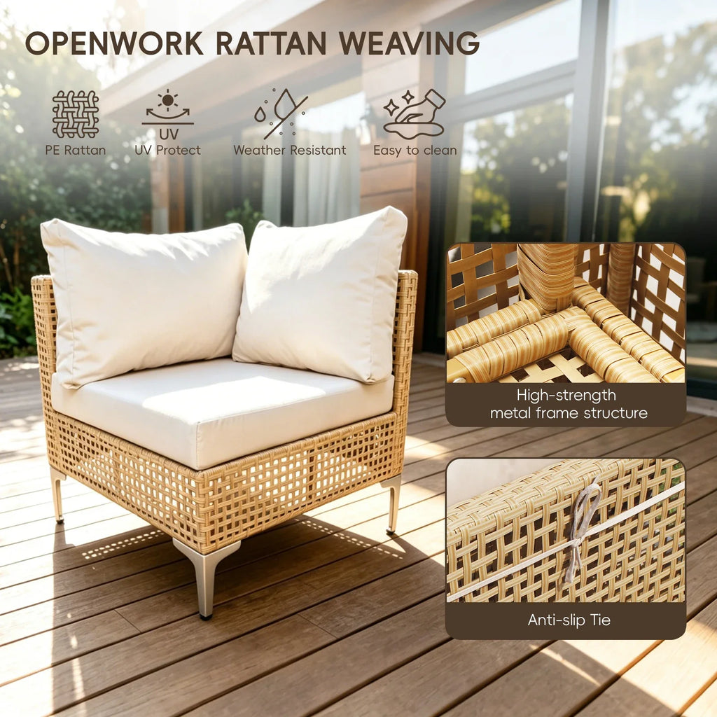 3 Piece Patio Set Sectional Garden Sofa with Cushions Brown Wicker