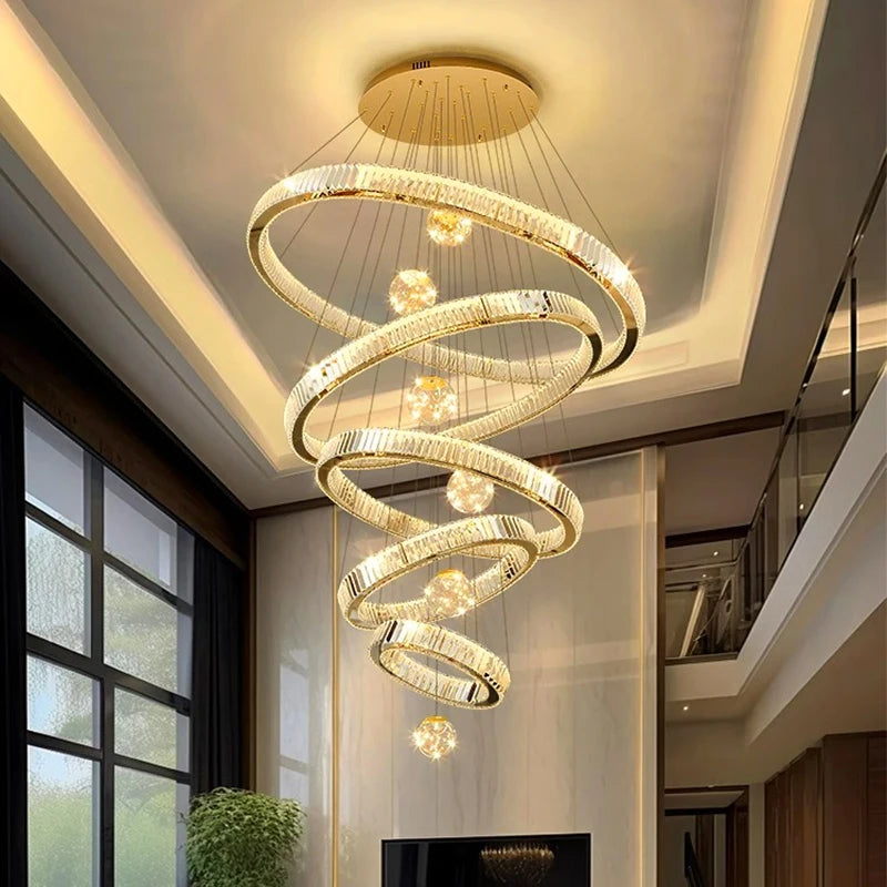 Modern Crystal Chandelier Lustre Stair Pendant