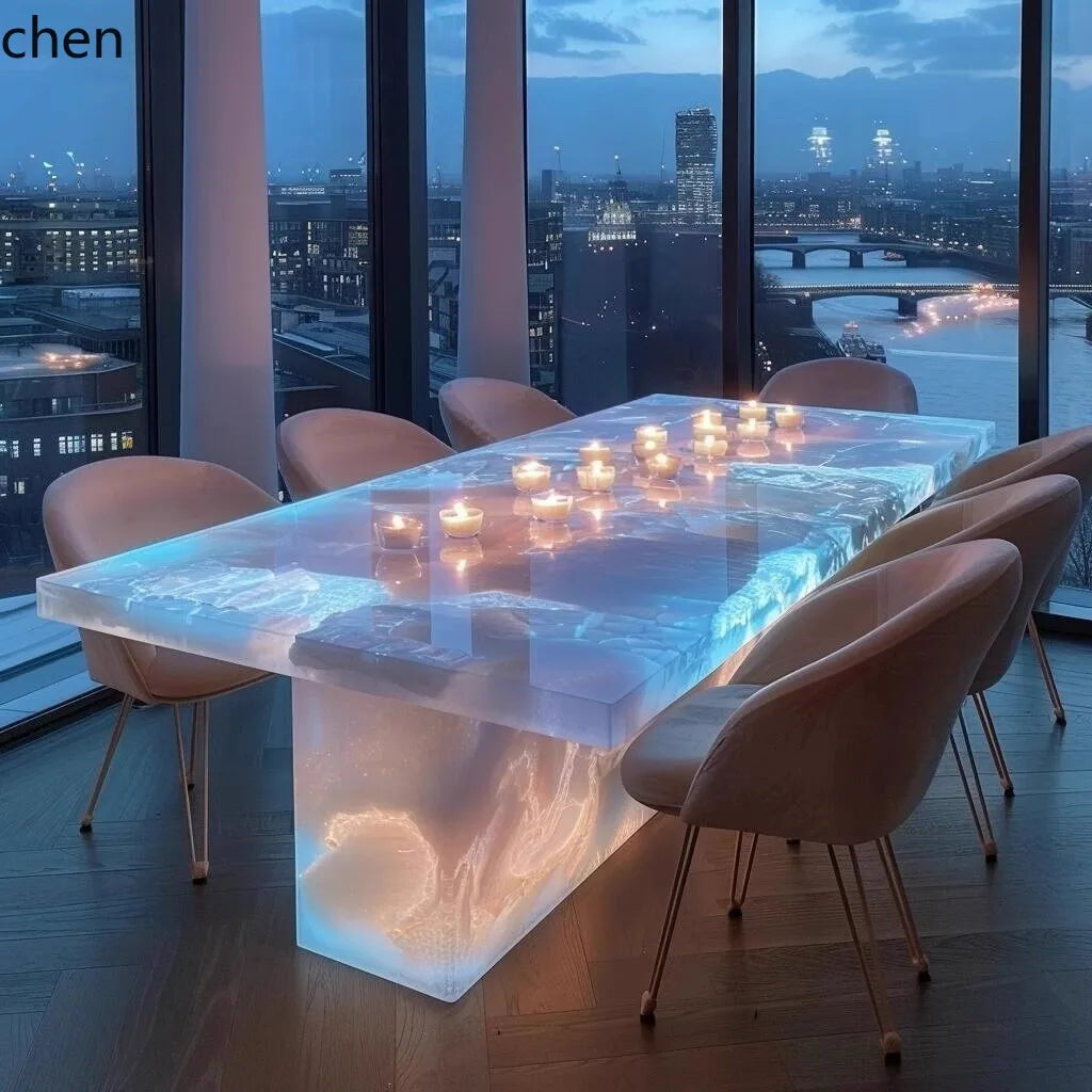 Luminous Natural Jade Luxury Stone Dining Table