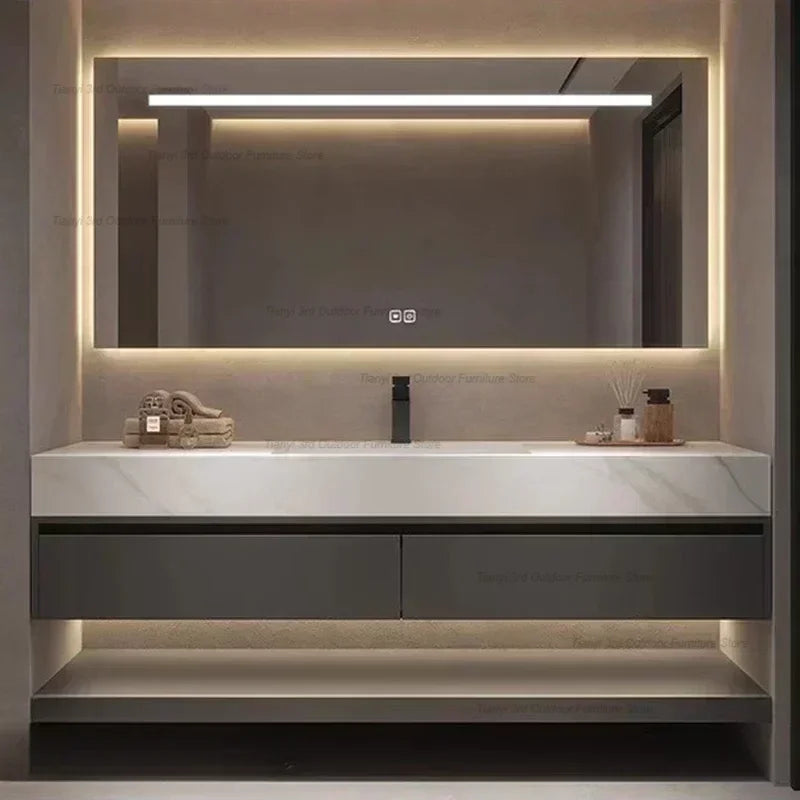 Rock Panel Bathroom Cabinet Vanity with Sink Mirror