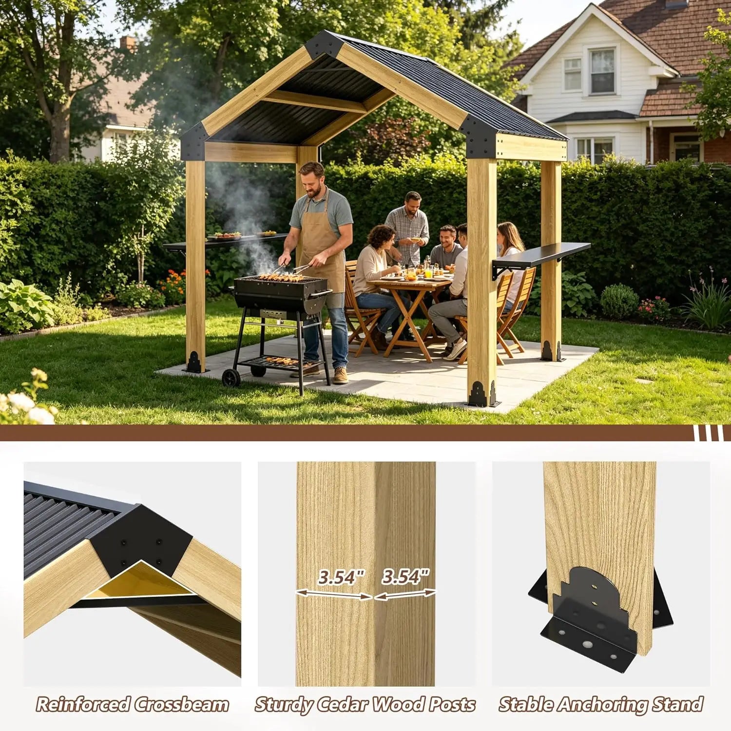 Wood Grill Gazebo Hardtop Galvanized Steel Roof
