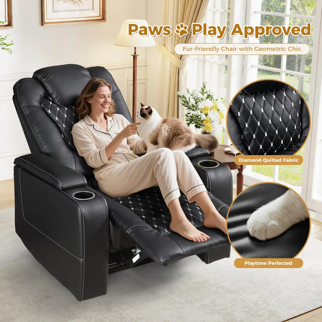 Electric Power Recliner Chair with USB Ports and Cup Holders