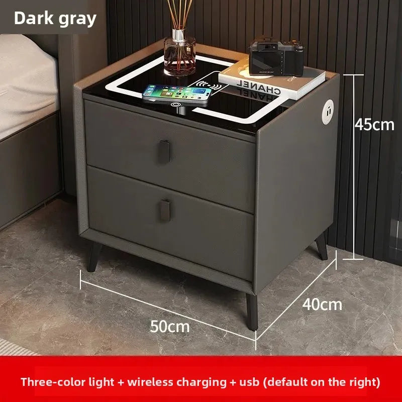 Multifunctional Smart Bedside Cabinet with Wireless Charging LED  Fingerprint Lock USB