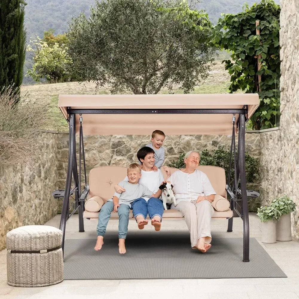 3-Seat Outdoor Swing Set with Adjustable Canopy