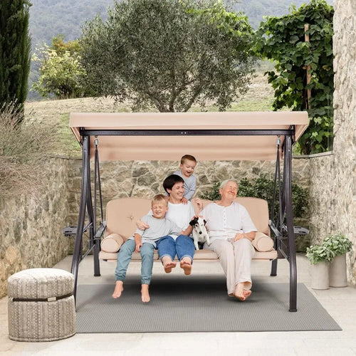 3-Seat Outdoor Swing Set with Adjustable Canopy