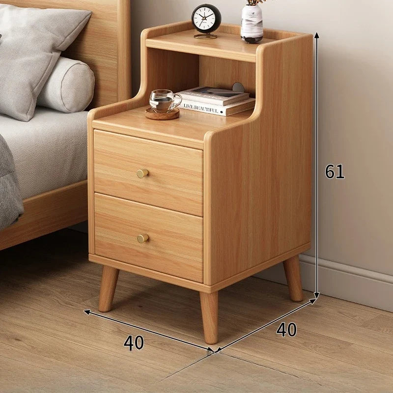 Modern Minimalist Chinese Style Compact Narrow Bedside Table Nightstand Solid Wood