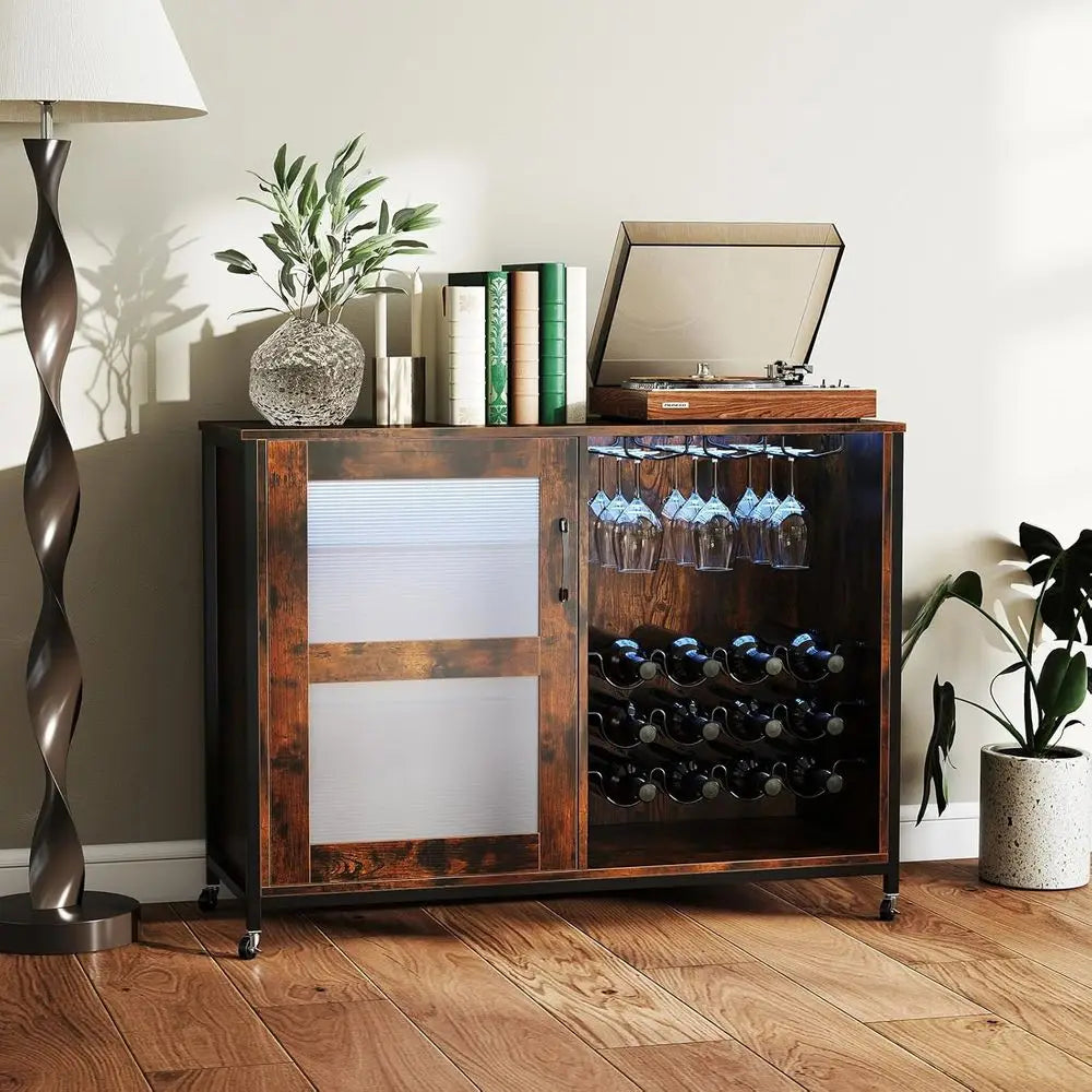 Wine Bar Cabinet with Wheels