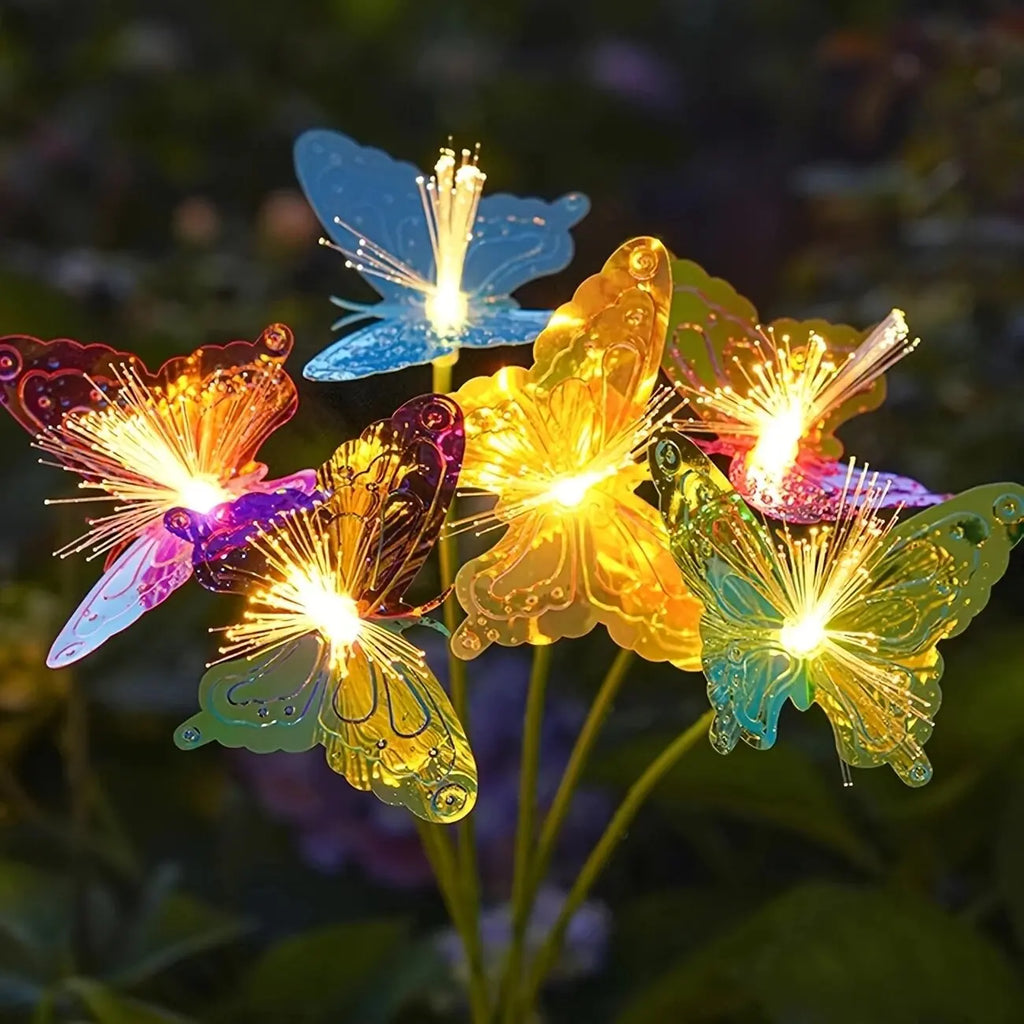 1PC 6-Head LED Solar Fiber Optic Butterfly Lights, 2 Modes Outdoor Idea Landscape Lighting