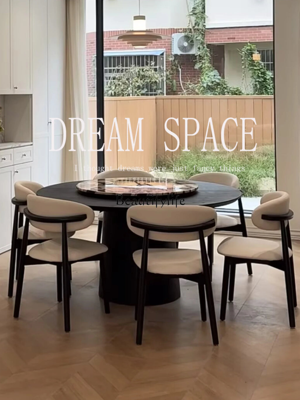 Italian minimalist black and white turntable round dining table