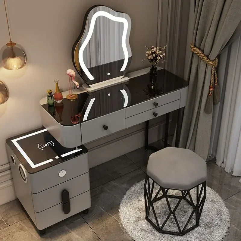 Nordic Glass Luxury Dressing Vanity Table with Smart Wireless Charging