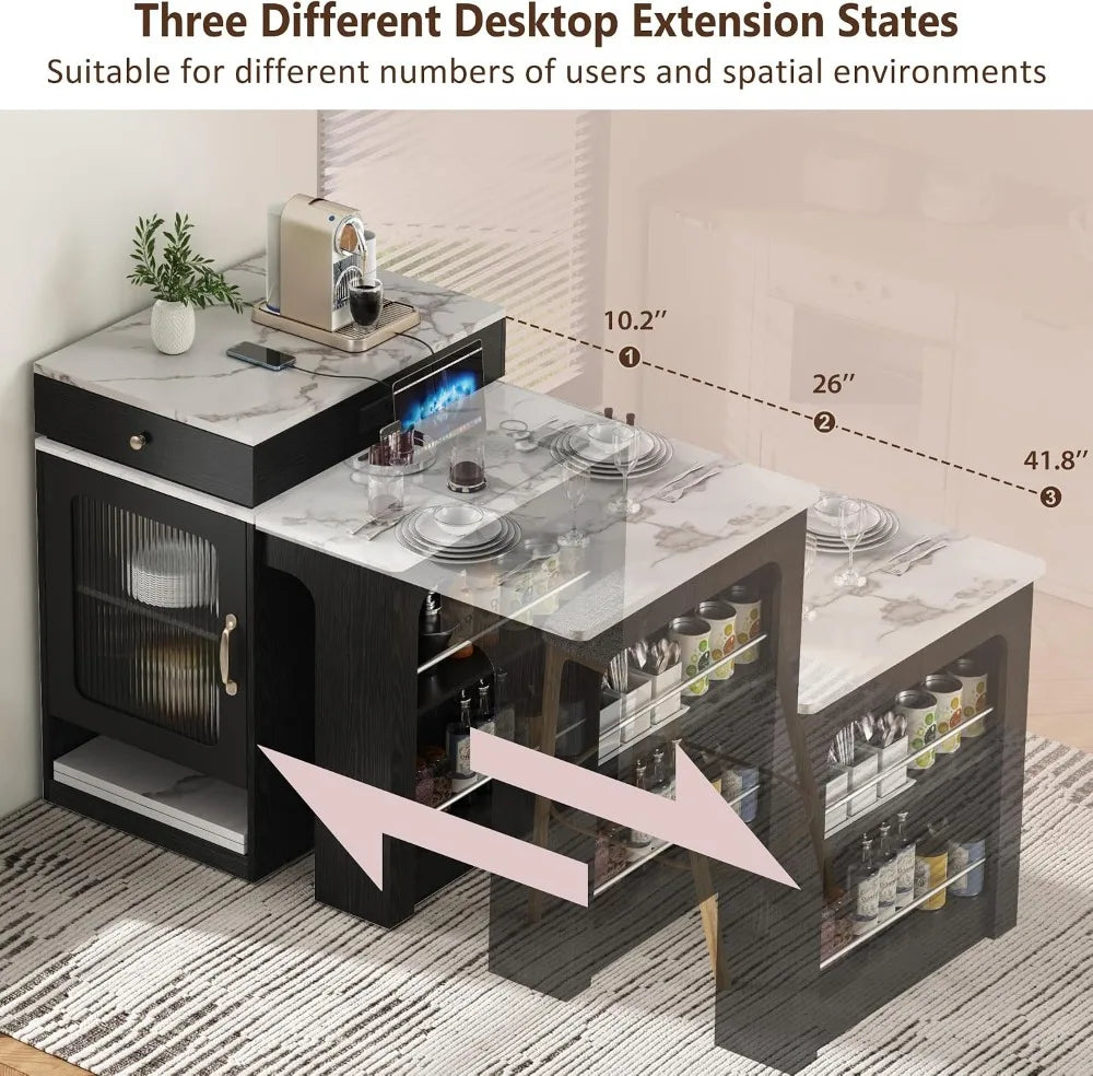 59.5" Kitchen Island with Extendable Dining Table, Black