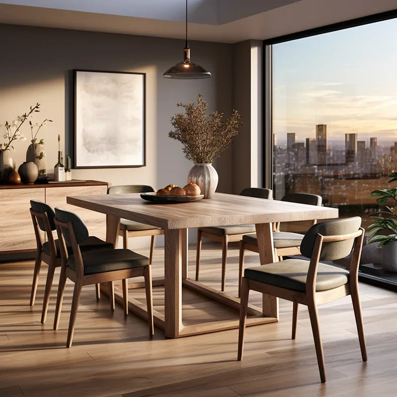 Dining Room Furniture Solid Wooden Dinning Set With 6 Chairs Dining Table