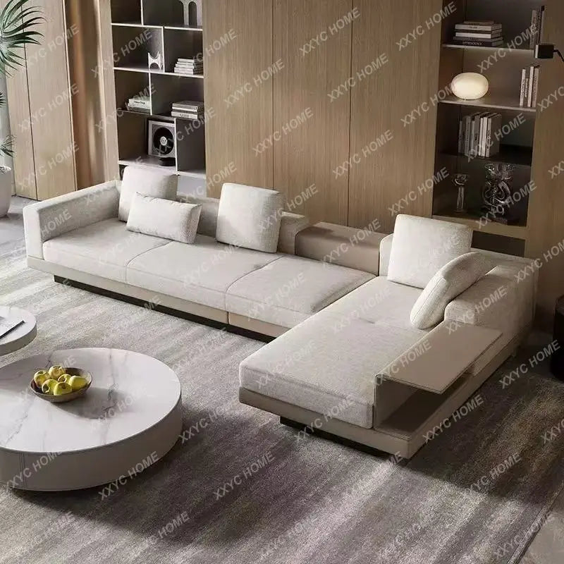 LX cotton and linen fabric sofa, large flat floor, straight row combination sofa