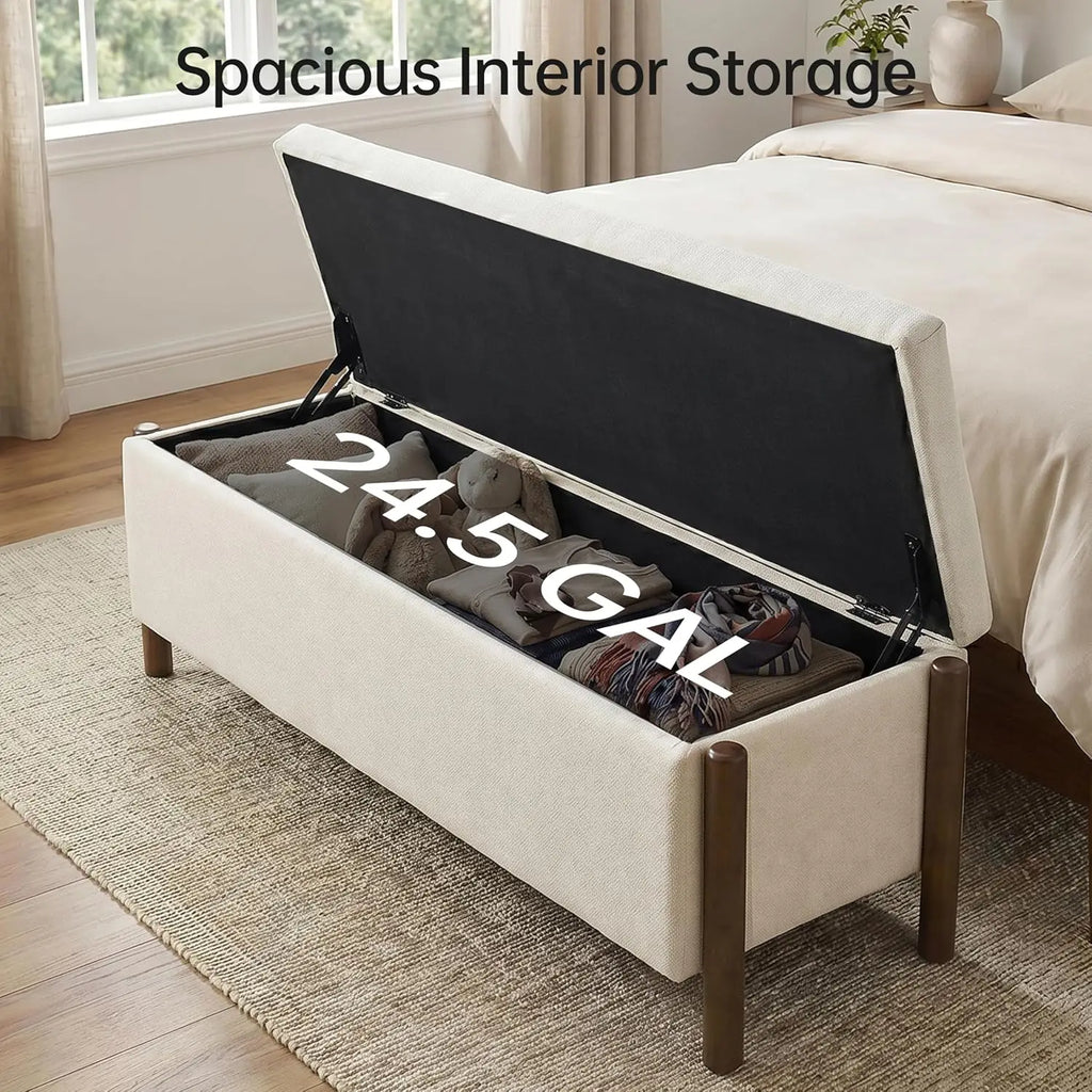 Fabric Upholstered Storage Ottoman Bench