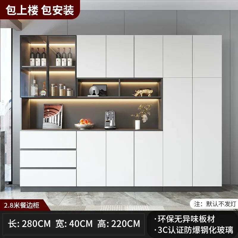 Kitchen Cabinet Sideboards Tall Cabinet with Glass Doors and Drawer Wine Cabinet Pantry Hunch with Shelves Kitchen Island
