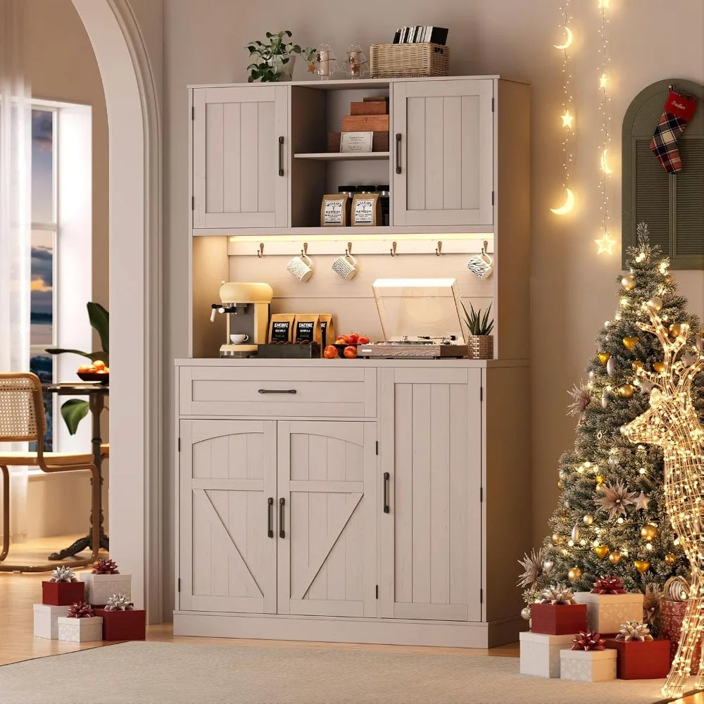 Kitchen Storage Cabinet with LED Lighting and Outlet