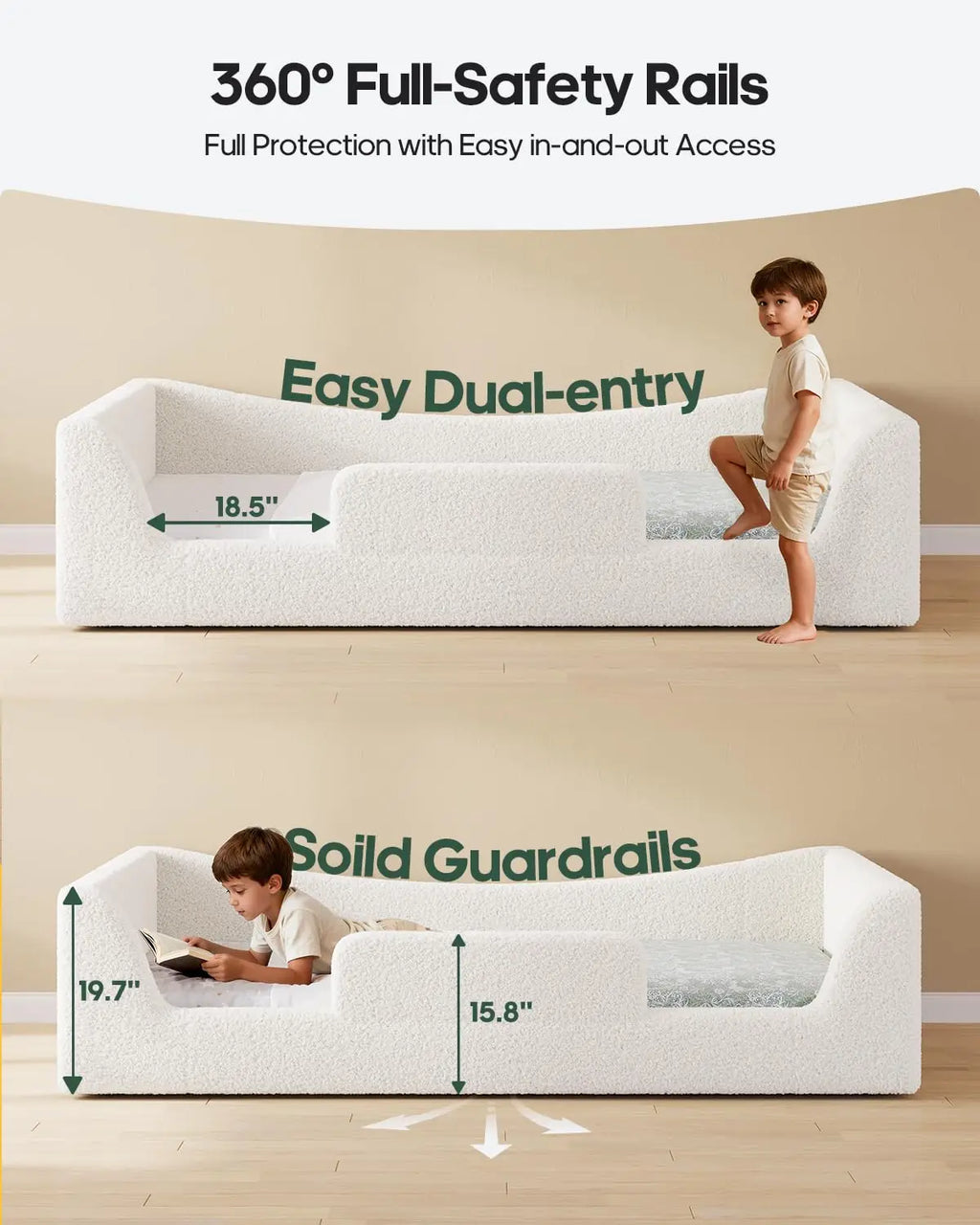 Twin Low Floor Bed Upholstered Curved Slats