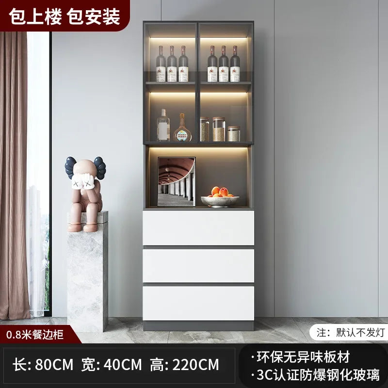 Kitchen Cabinet Sideboards Tall Cabinet with Glass Doors and Drawer Wine Cabinet Pantry Hunch with Shelves Kitchen Island