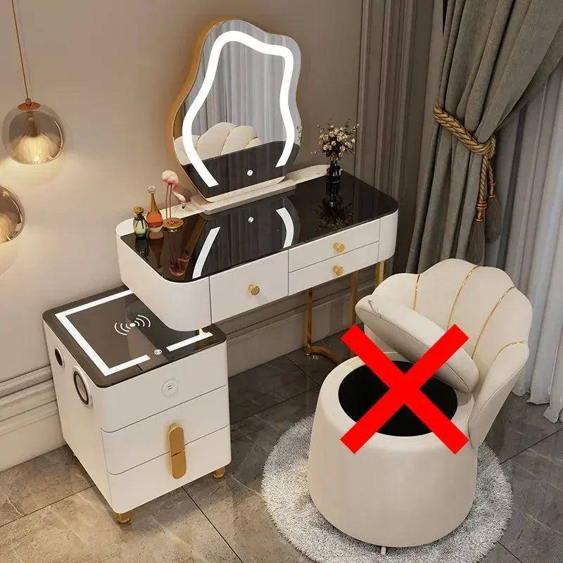 Nordic Glass Luxury Dressing Vanity Table with Smart Wireless Charging