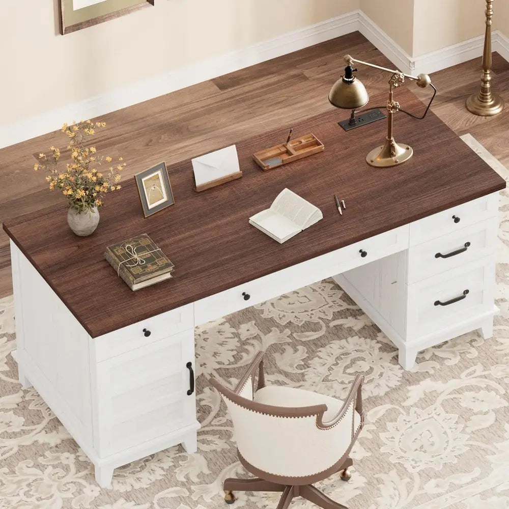 Office Desk with Charging Station, Cabinet