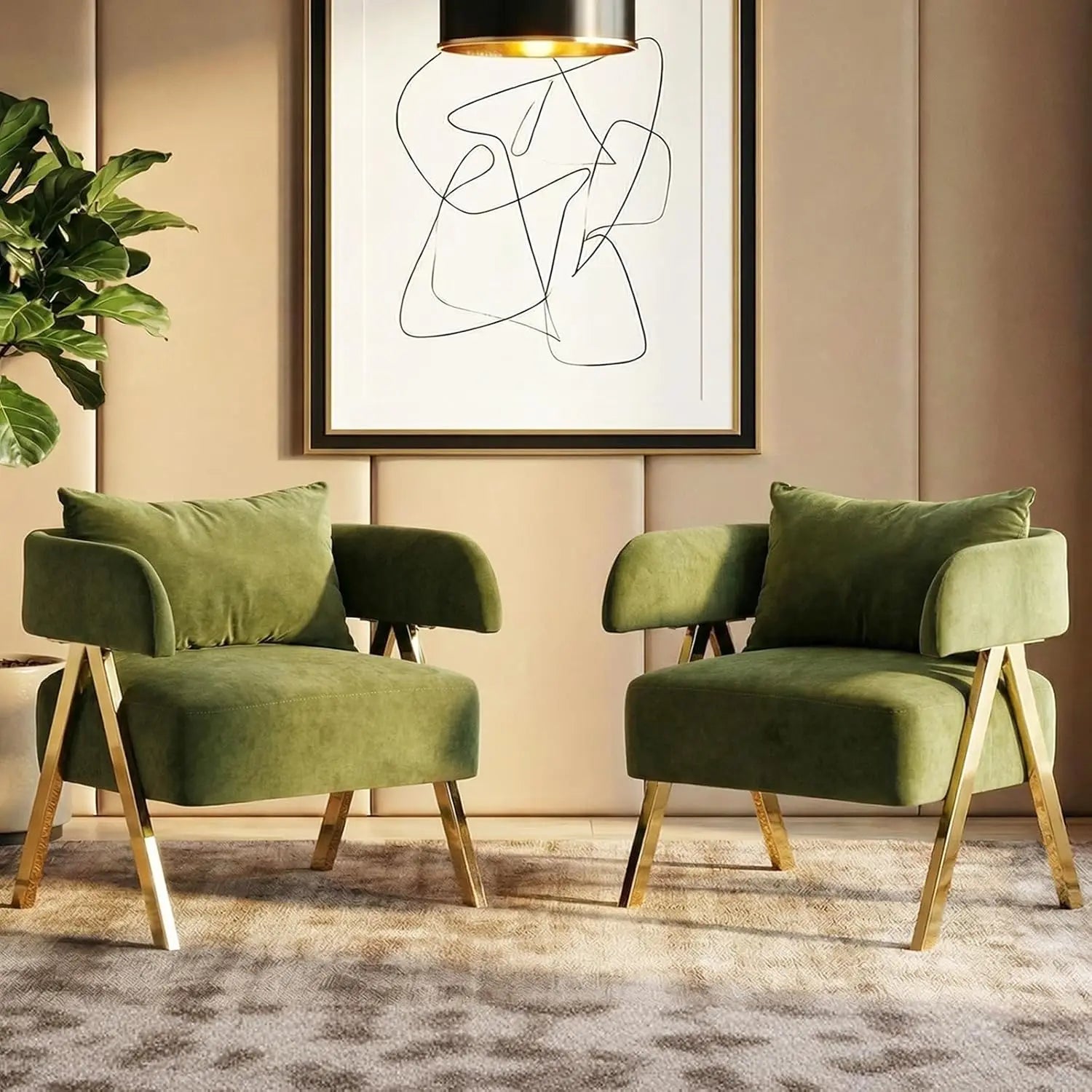 Modern Velvet Barrel Accent Chairs Set of 2