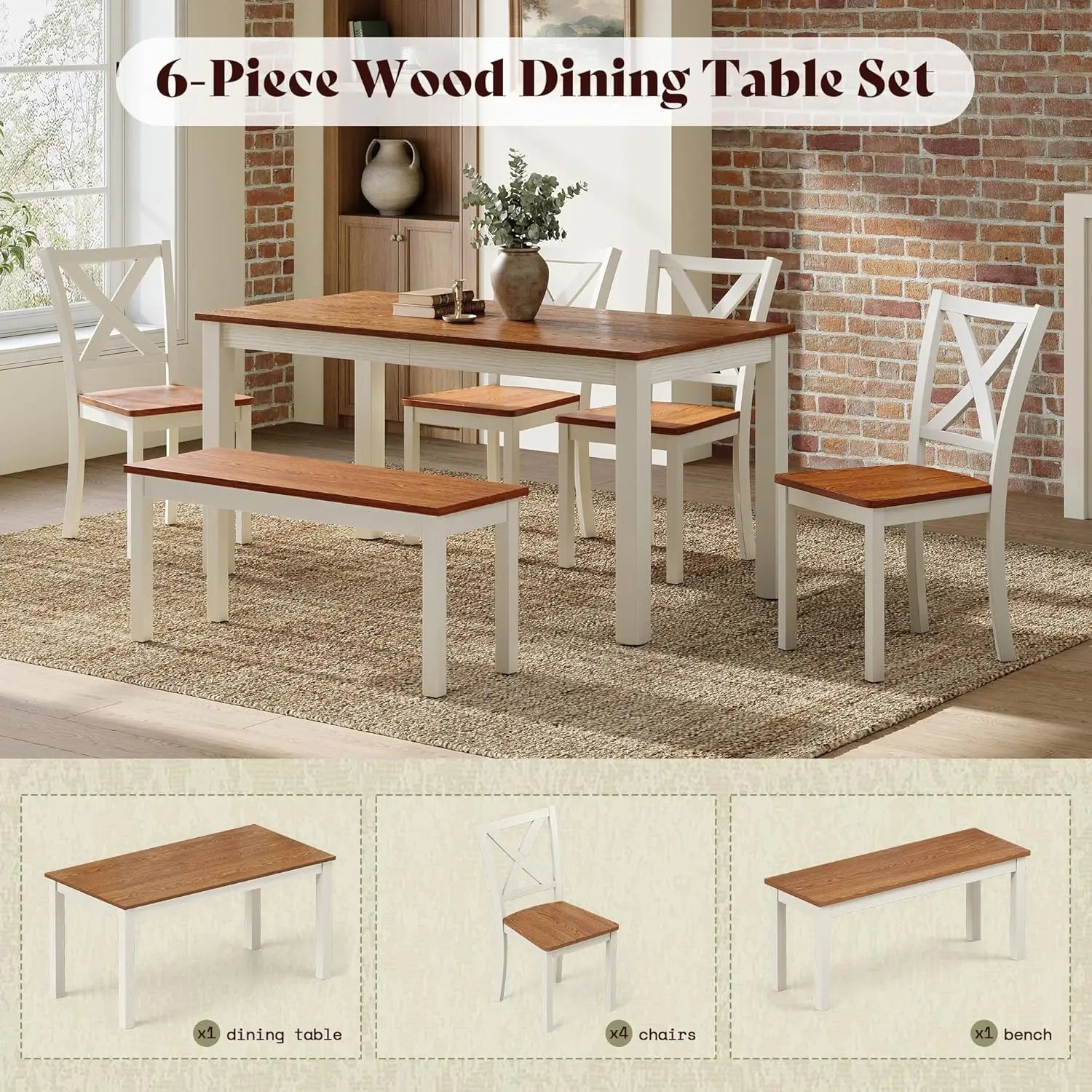 6-Piece Farmhouse Dining Table Set
