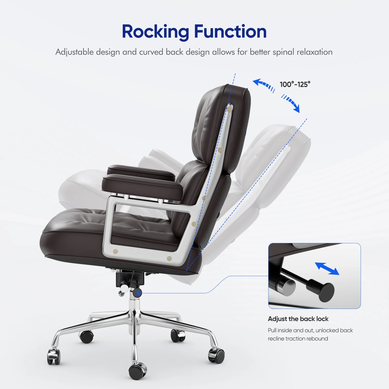 Ergonomic Office Chair Genuine Leather with Aluminum Arms and Wheels
