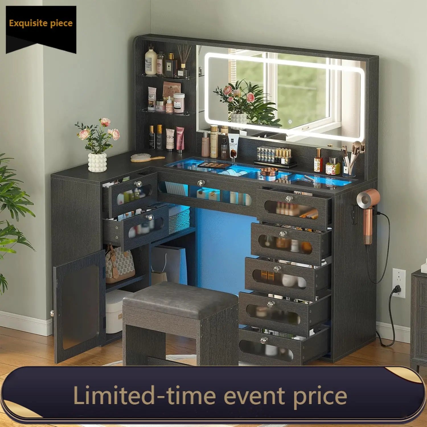 Makeup Vanity for Women with Mirror and Lights, 8 Drawers
