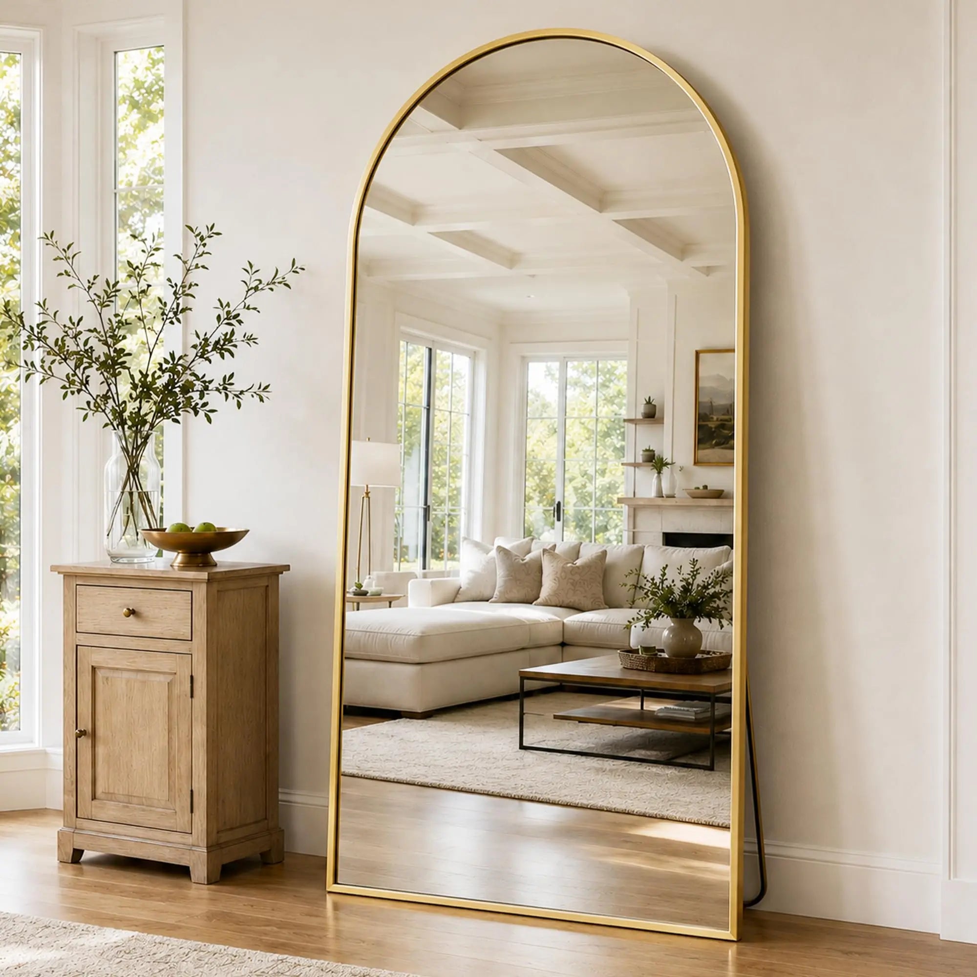 Mirror Full Length, 71"x26" Arched Full Length Mirror, Arch Mirror with Stand, Large Standing Mirrors, Oversized Full Body Mirrors with Aluminum Frame for Bedroom, Living Room (White)